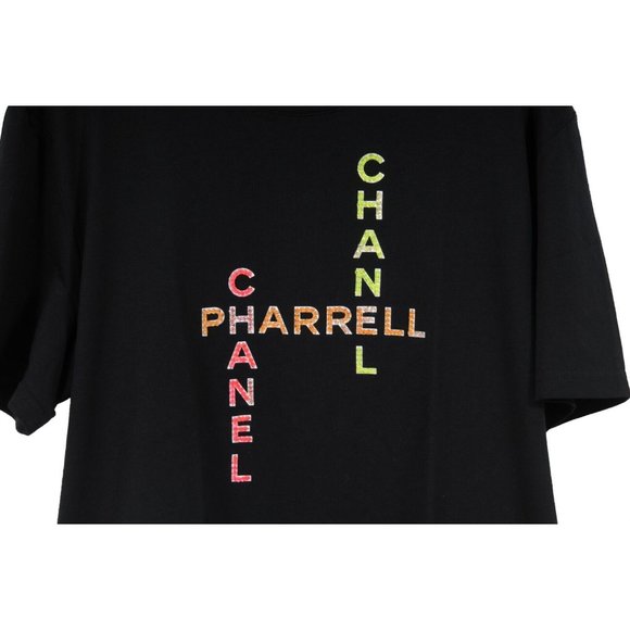 Chanel Pharrell Mens T Shirt XL Black Sequence Coco Logo Cotton Short Sleeve - Picture 3 of 10